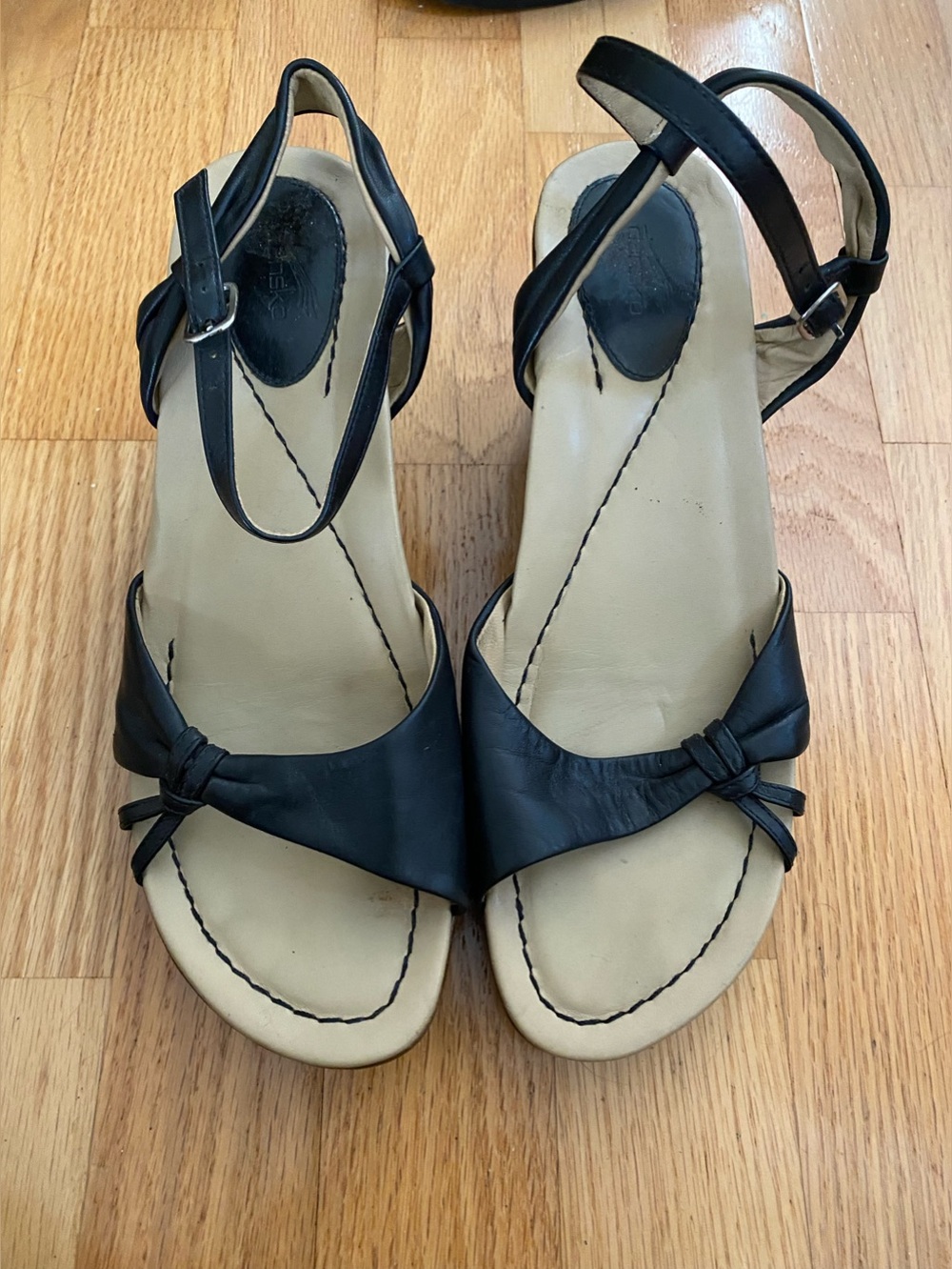Dansko Black Wedge Sandals with Ankle Strap